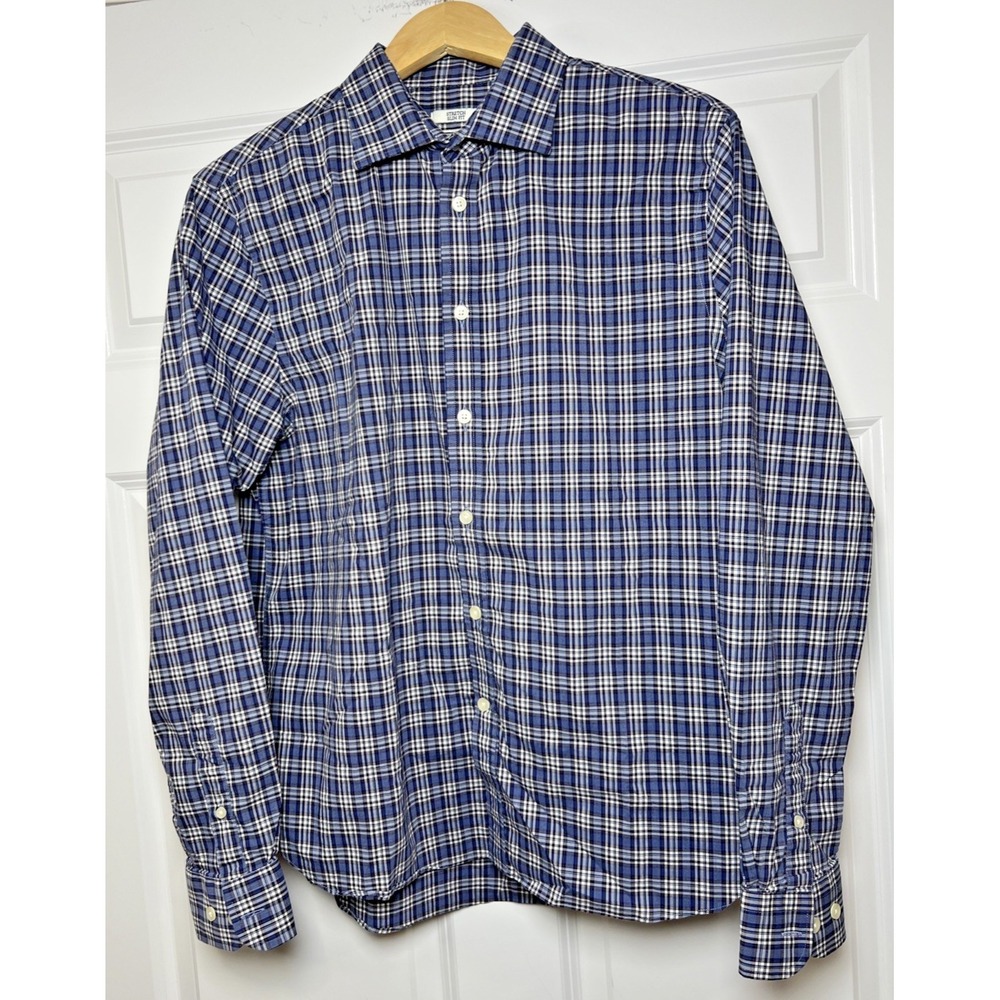 Jos A Bank Stretch Slim Fit Comfort Blue Check Shirt Large  Summer Chill = brrr